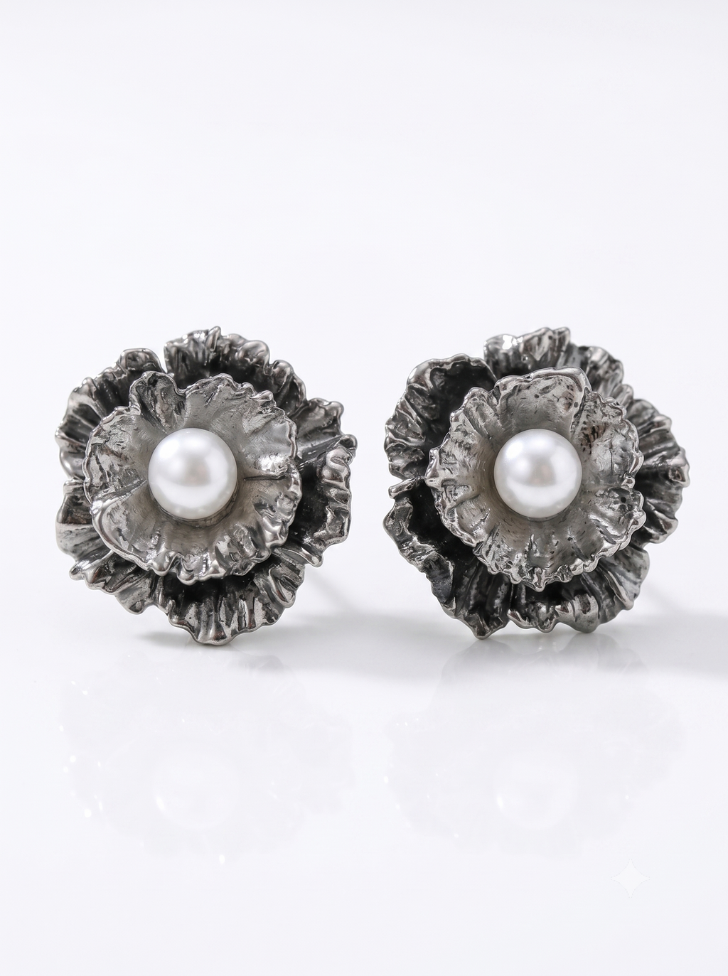 Silver Bloom Pearl Stud Earrings