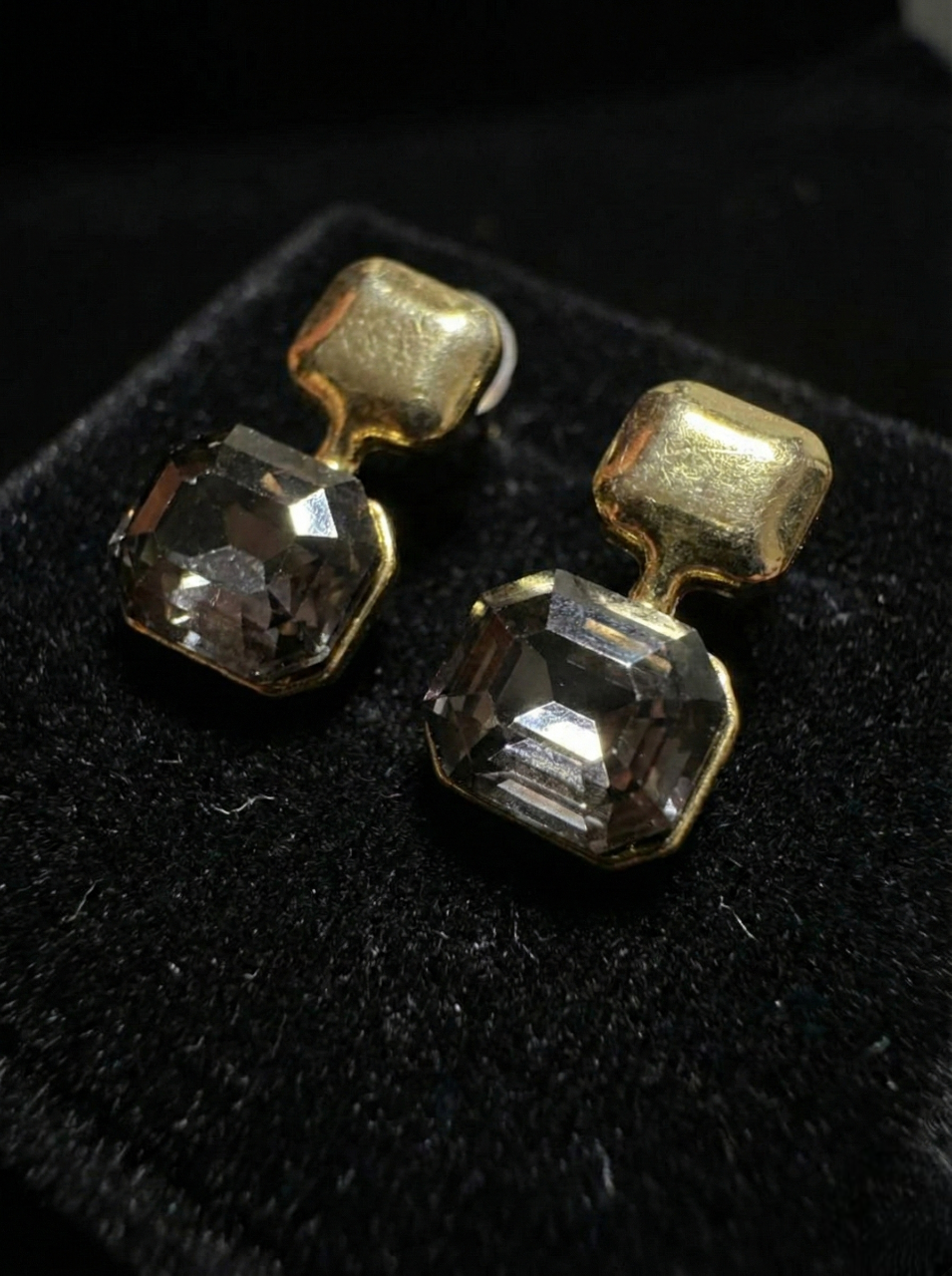 Smoke & Gold Square Drop Earrings
