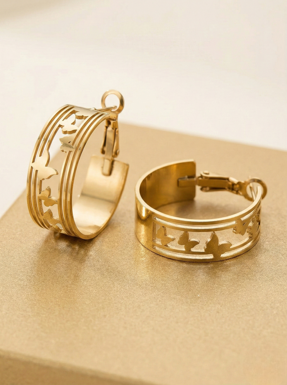Gold Butterfly Cutout Wide Hoop Earrings