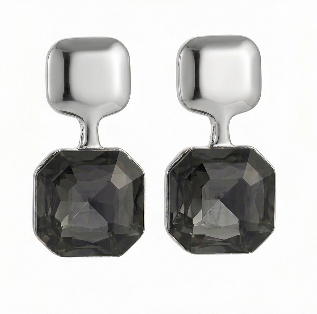Smoke & Silver Square Drop Earrings