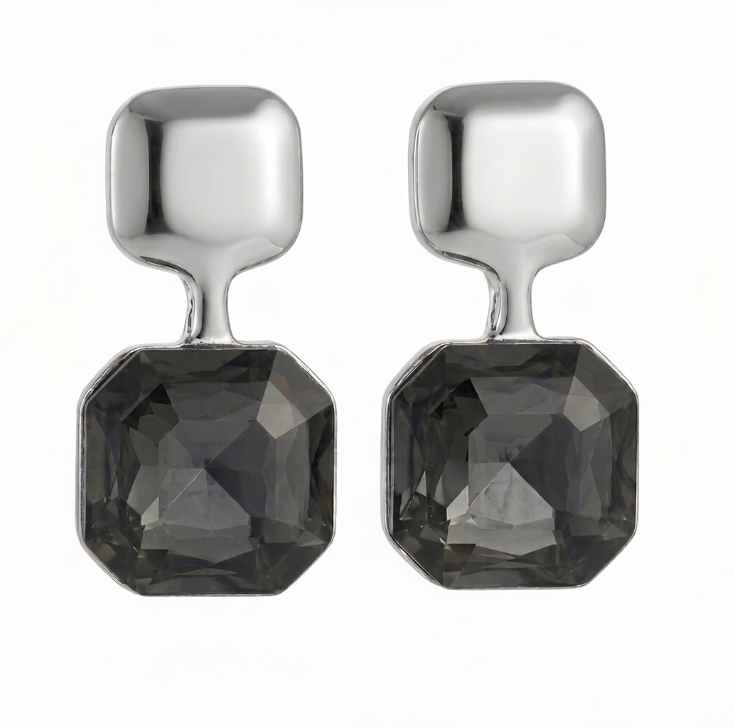 Smoke & Silver Square Drop Earrings