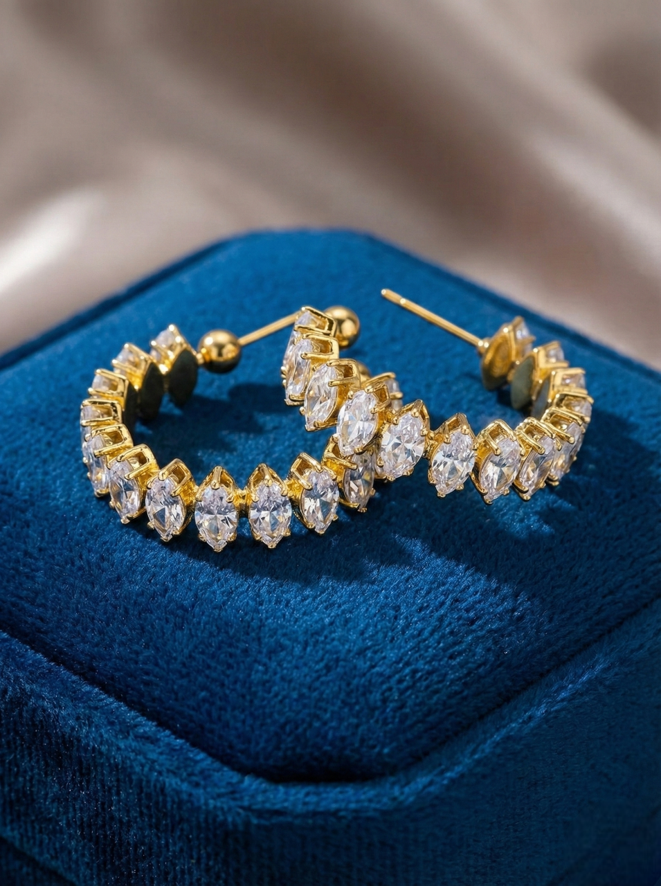 Crystal Arc Hoop Earrings in Gold Finish