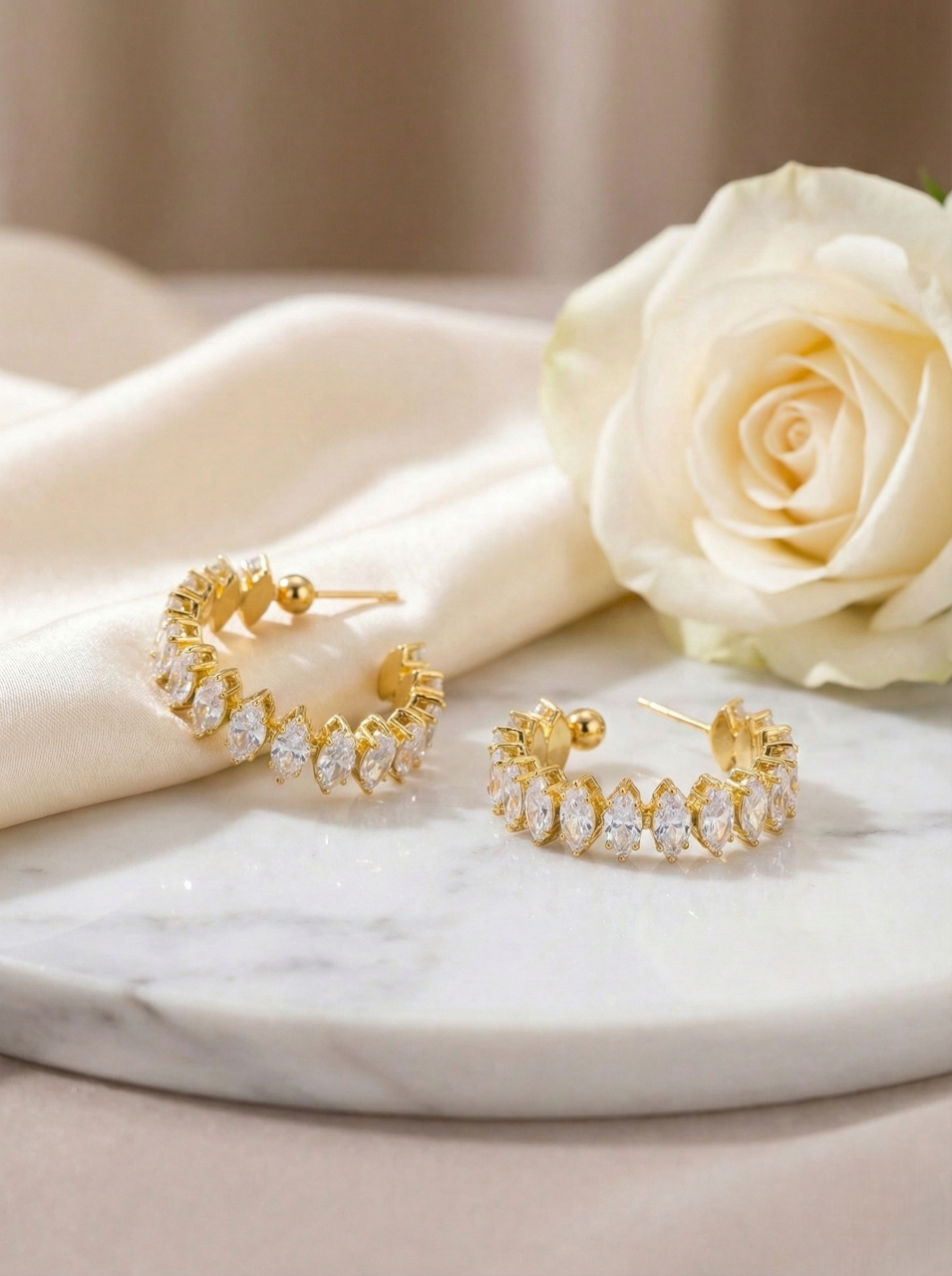 Crystal Arc Hoop Earrings in Gold Finish