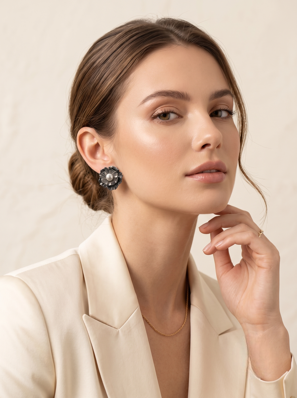 Silver Bloom Pearl Stud Earrings