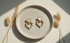 Pearl Heart Drop Earrings in Gold Finish
