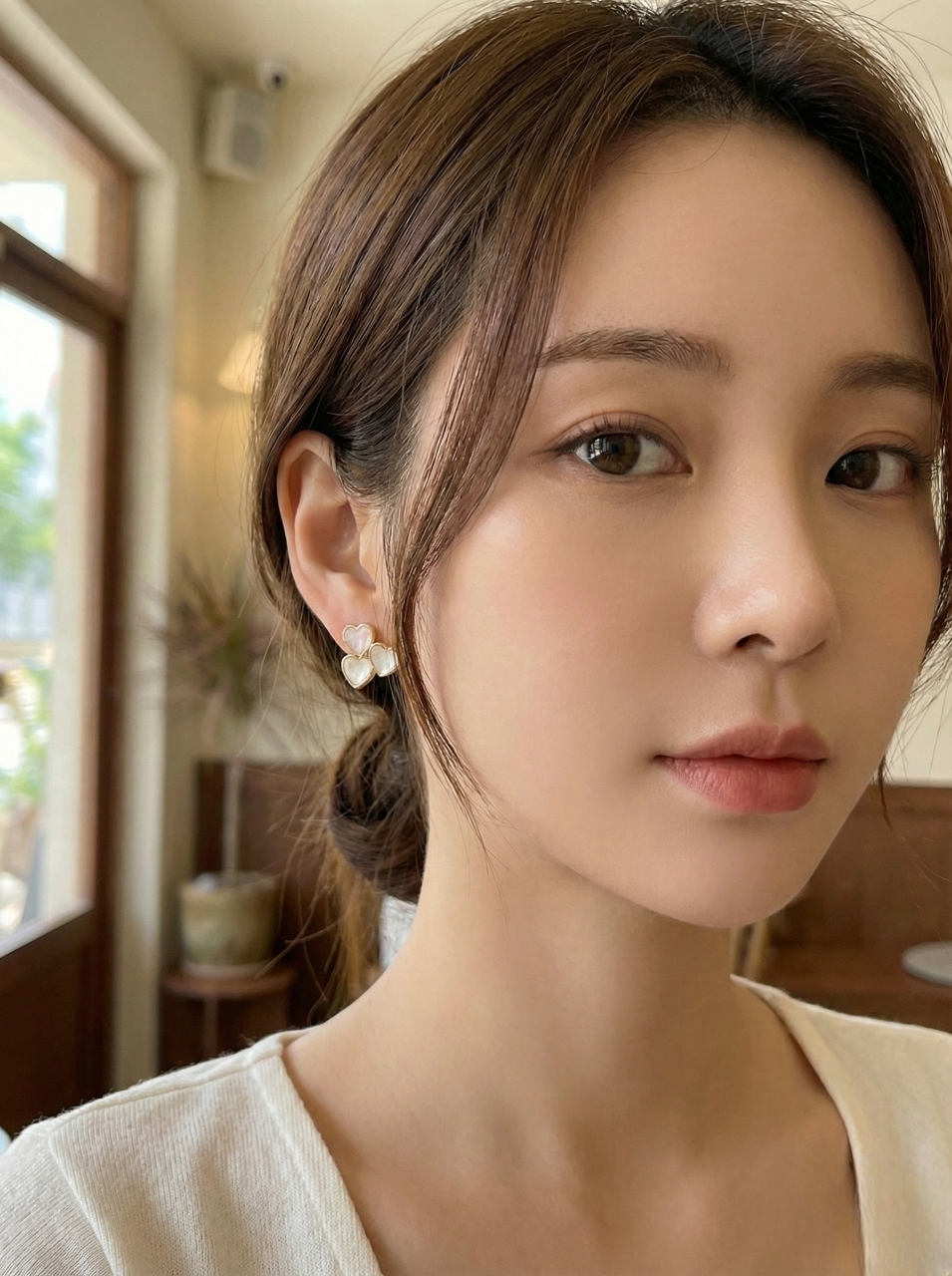 Blush & White Triple Heart Shell Stud Earrings - Gold