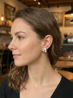 Blush & White Triple Heart Shell Stud Earrings - SIlver