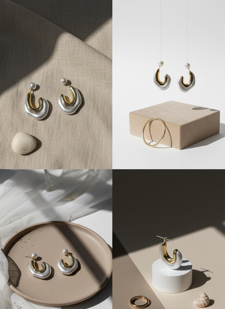 Sculpted Pearl Top Duo Earrings