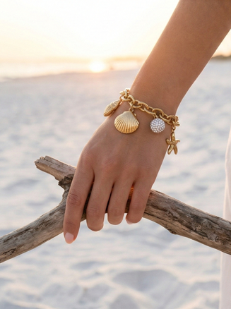 Ocean Charm Gold Chain Bracelet