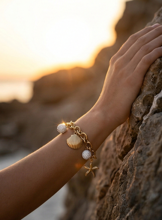 Ocean Charm Gold Chain Bracelet