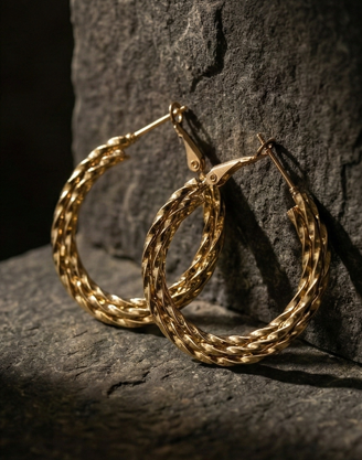 Gold Twisted Braided Hoop Earrings