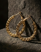 Gold Twisted Braided Hoop Earrings