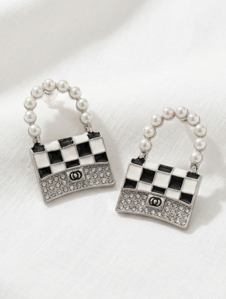 Silver Pearl Handle Mini Bag Drop Earrings