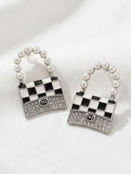 Silver Pearl Handle Mini Bag Drop Earrings