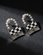 Silver Pearl Handle Mini Bag Drop Earrings