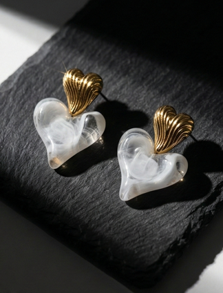 Resin Double Heart Drop Earrings
