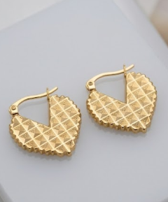 Golden Heart Quilted Hoop Earrings