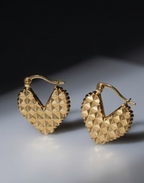 Golden Heart Quilted Hoop Earrings