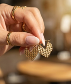 Golden Heart Quilted Hoop Earrings