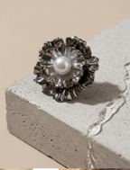 Silver Bloom Pearl Stud Earrings