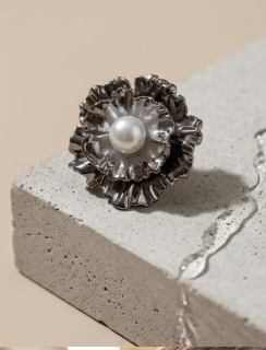 Silver Bloom Pearl Stud Earrings
