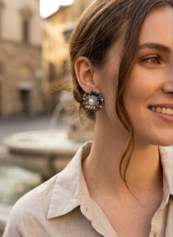Silver Bloom Pearl Stud Earrings