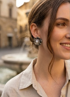 Silver Bloom Pearl Stud Earrings