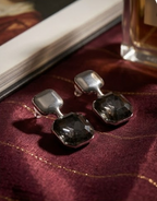 Smoke & Silver Square Drop Earrings
