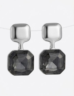 Smoke & Silver Square Drop Earrings