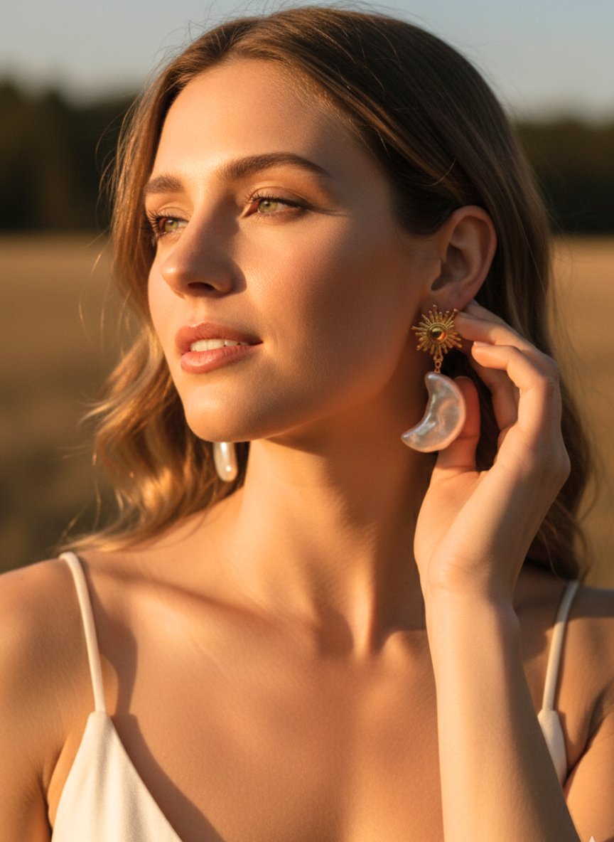 White Moon Earrings
