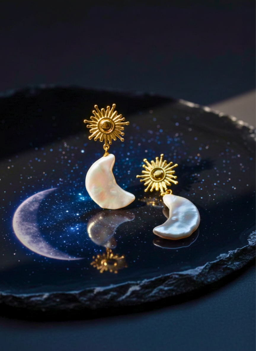 White Moon Earrings