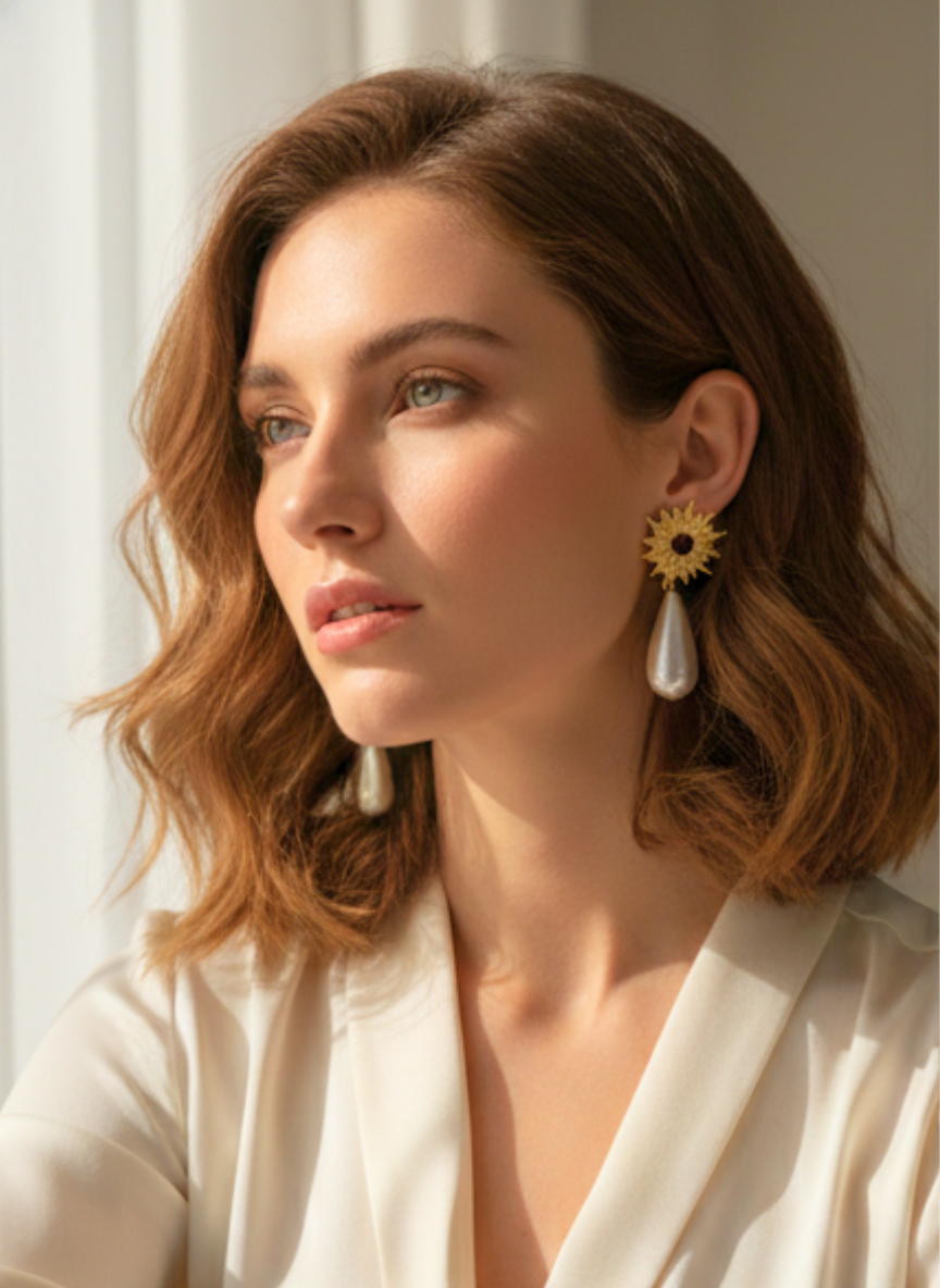 Golden White Drop Earrings