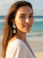 Blue Shell Pearl Drop Earrings