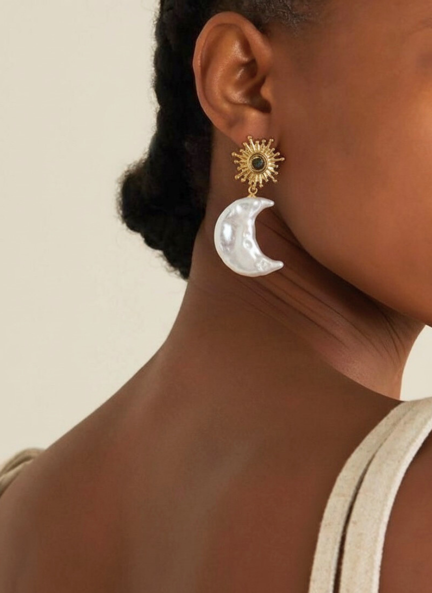 White Moon Earrings
