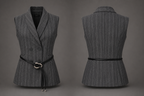 Gray pinstripe vest with a belt on a gray background
