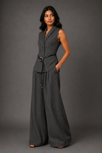 Midnight Pinstripe Power Set - Women's Charcoal Suit