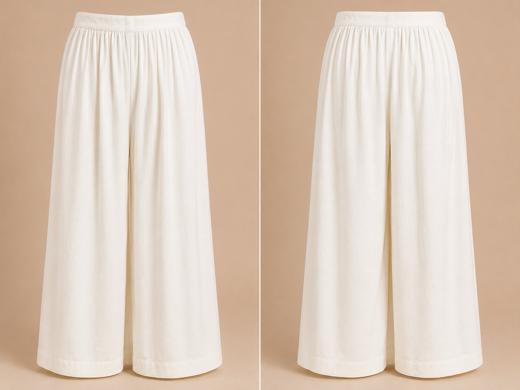 White wide-leg pants on a beige background
