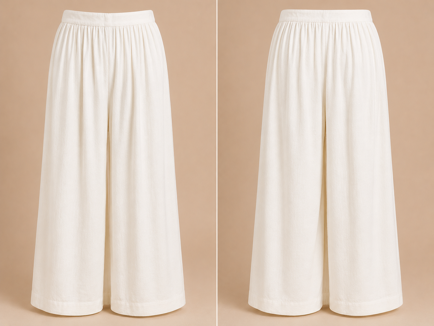 White wide-leg pants on a beige background