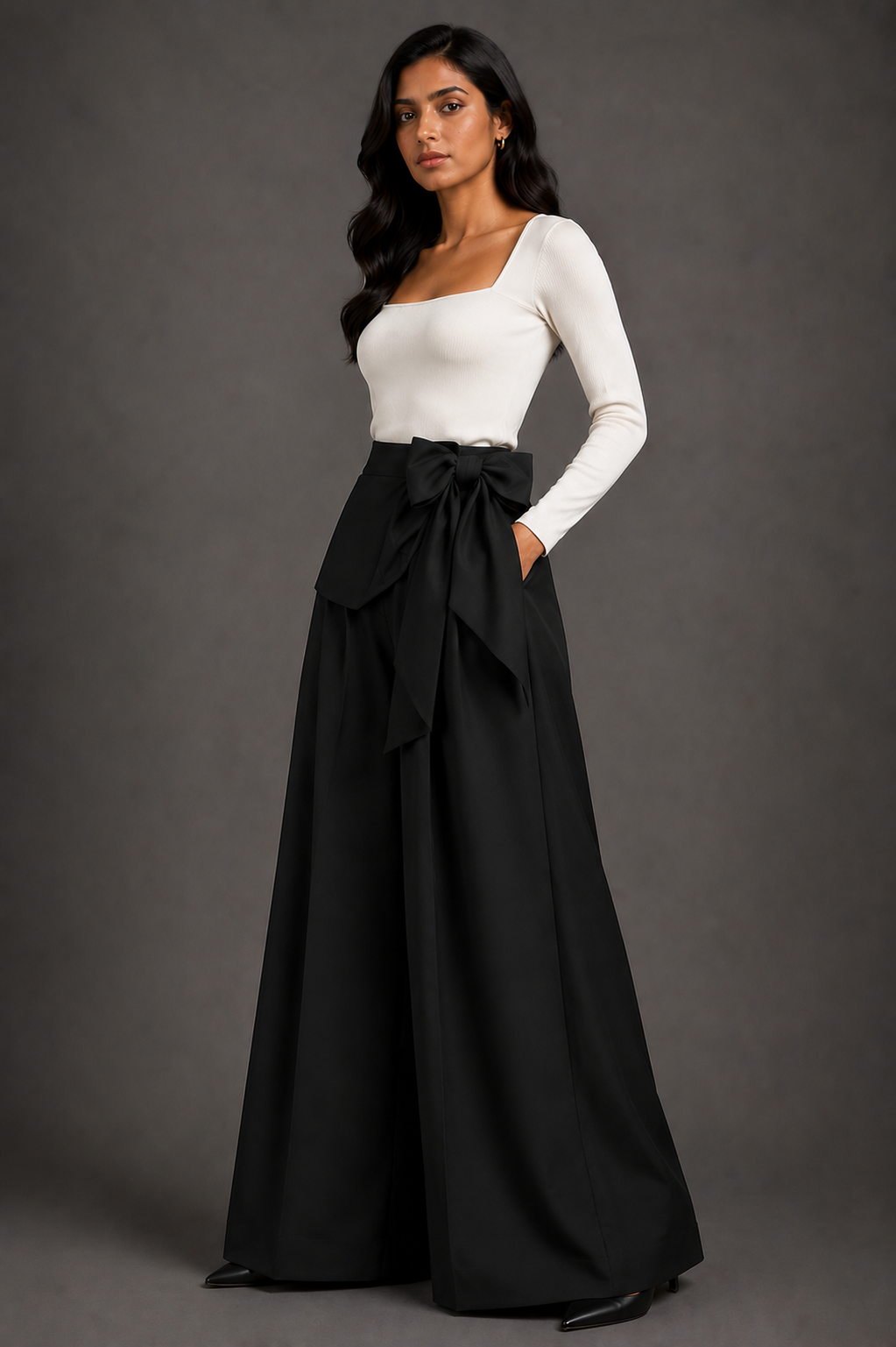 Midnight Grace Bow Palazzo Pants