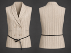 Beige pinstripe vest shown from front and back on a dark background