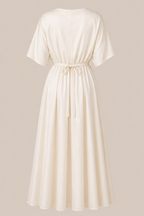 White dress with a belt on a beige background