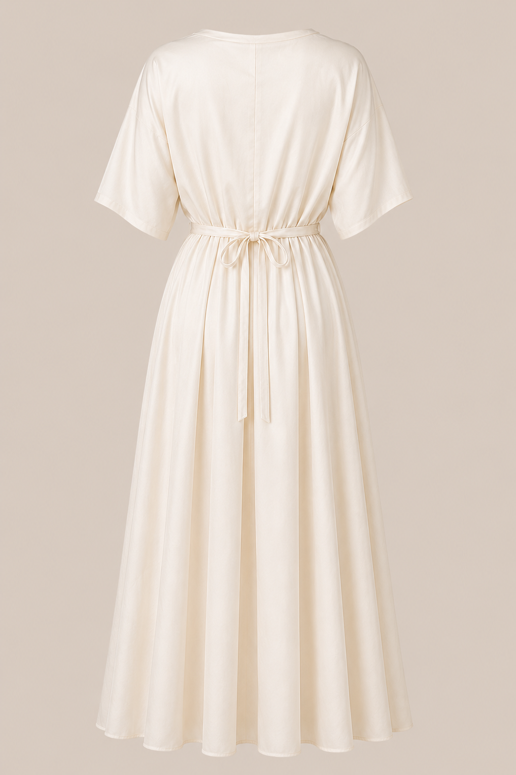 White dress with a belt on a beige background