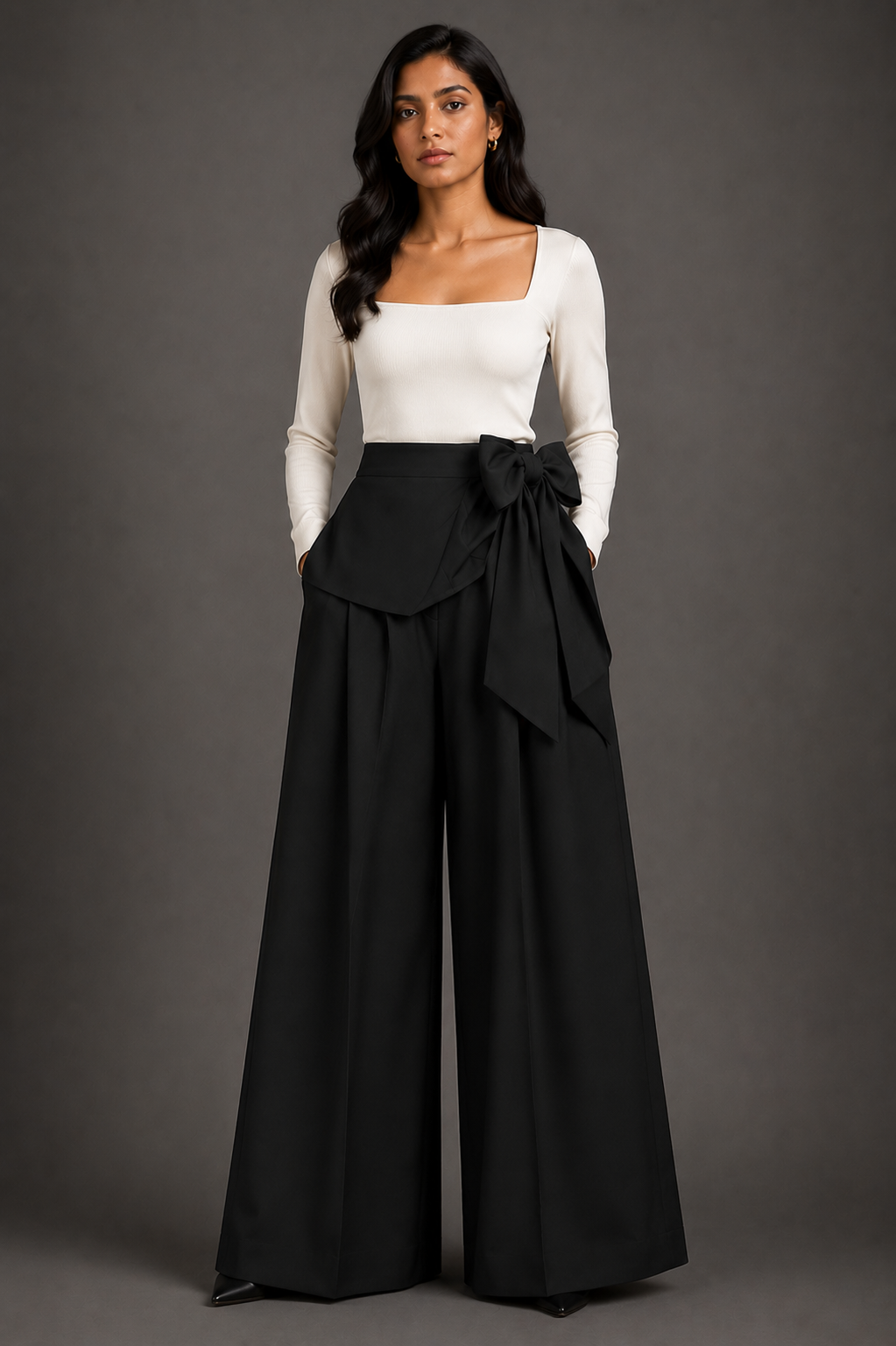 Midnight Grace Bow Palazzo Pants