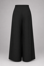 Black wide-leg pants on a gray background
