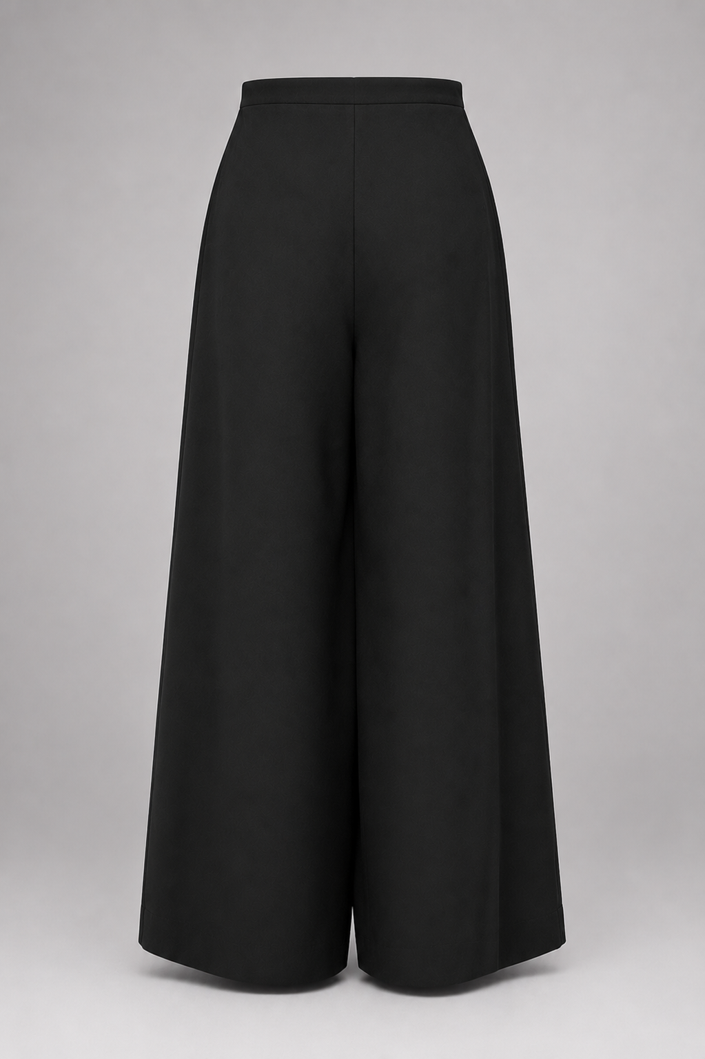 Black wide-leg pants on a gray background