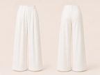 Two white wide-leg pants on a beige background