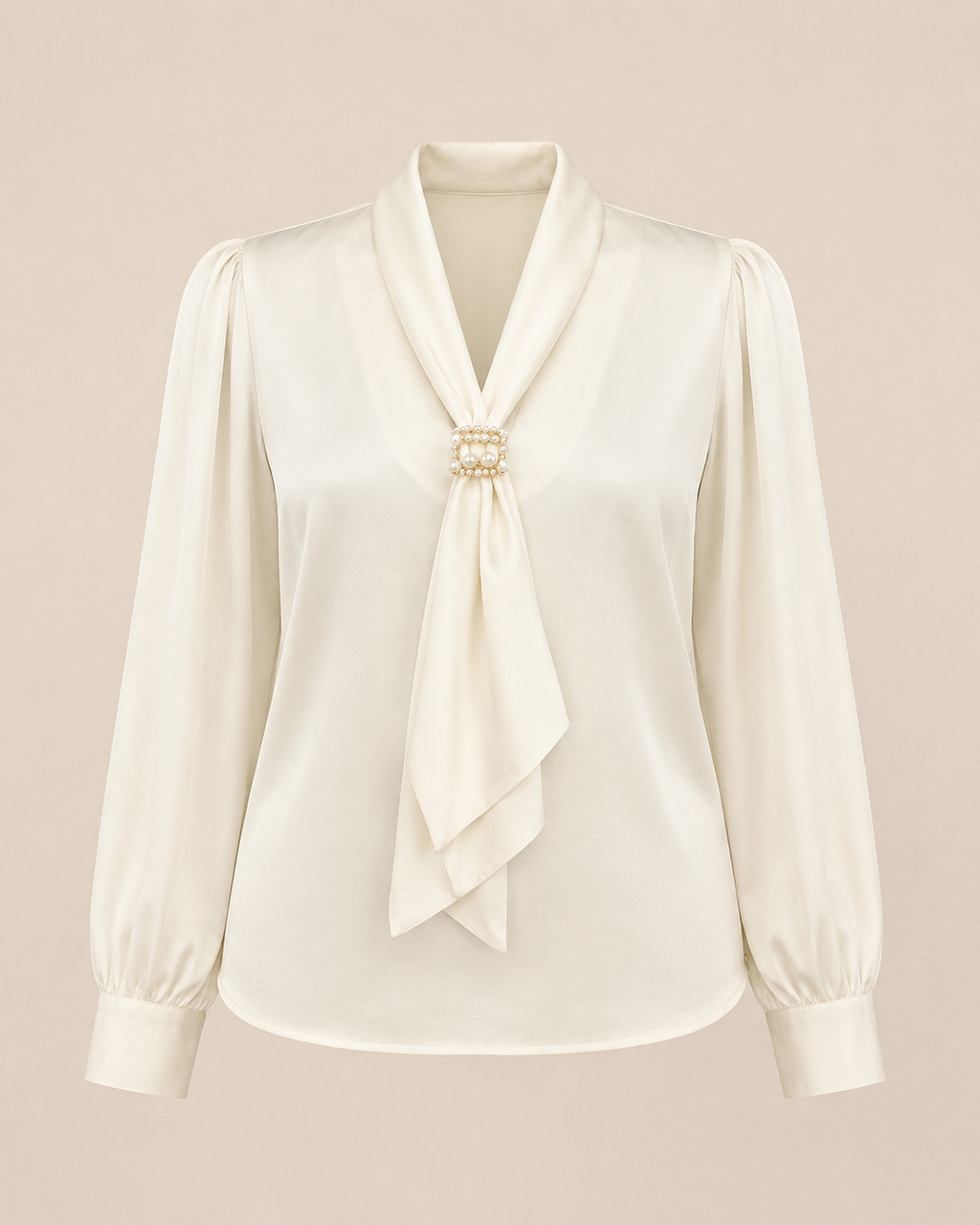 White blouse with a tie detail on a beige background