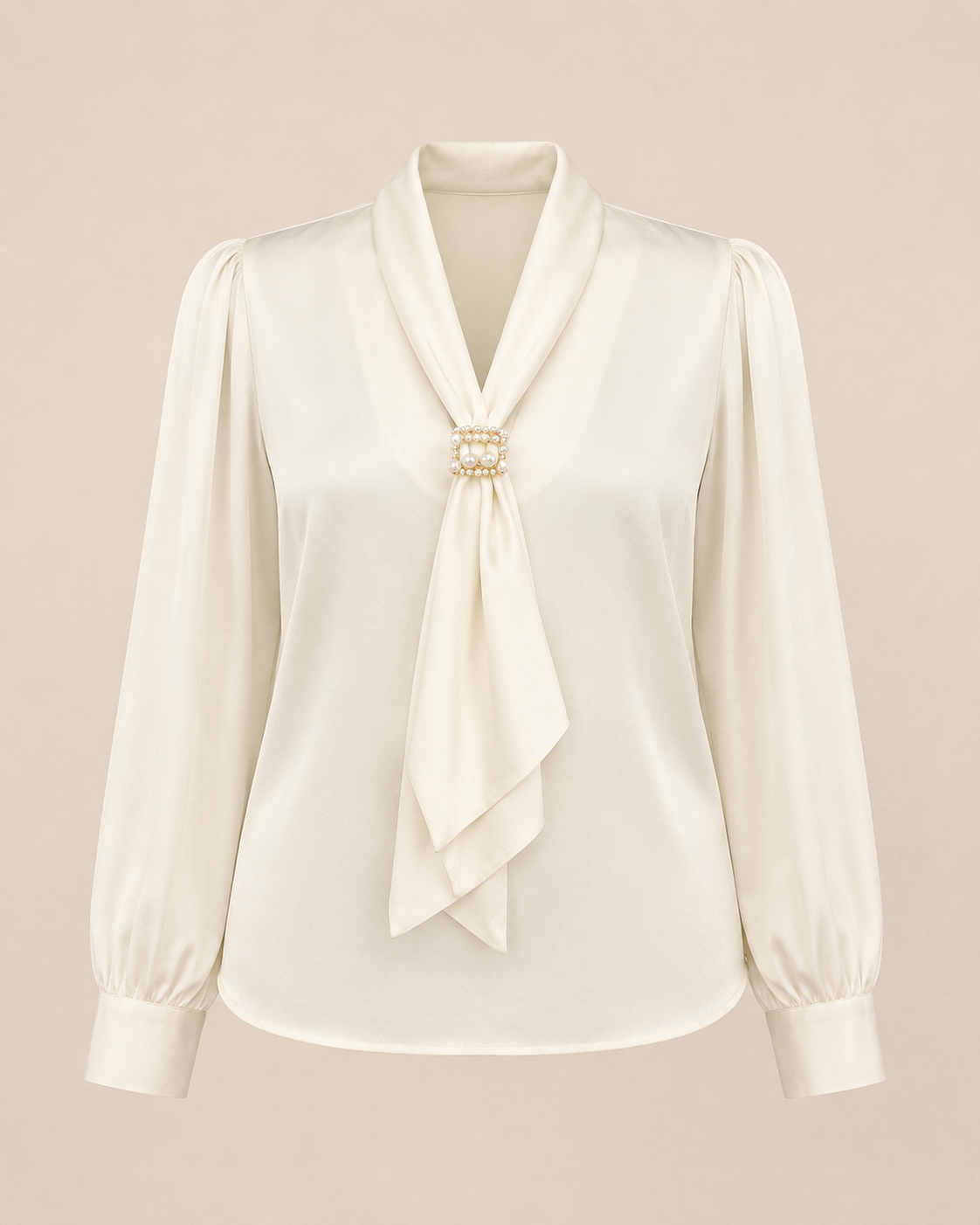 White blouse with a tie detail on a beige background