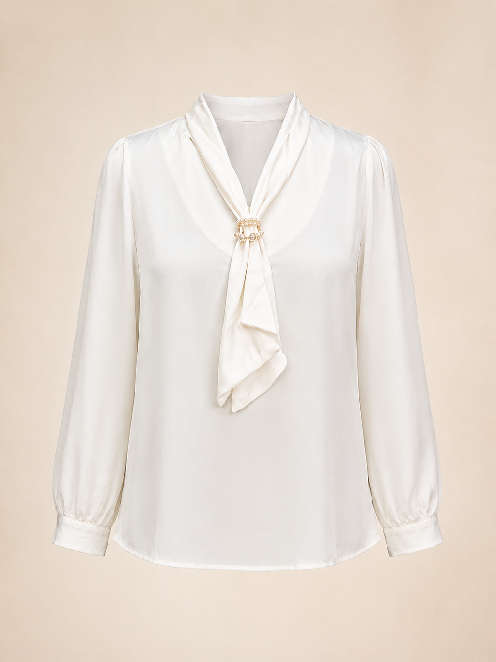 White blouse with a tie detail on a beige background