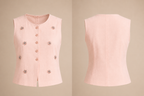 Pink vest with floral embellishments on a beige background